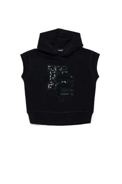 Dsquared2 Sleeveless Evening Sweatshirt With Rhinestones Logo In Black
