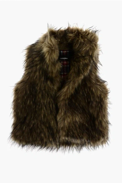 Dsquared2 Sleeveless Faux Fur Jacket In Brown