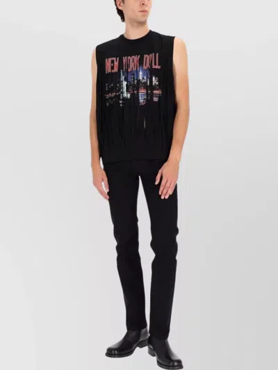 Dsquared2 Sleeveless Graphic Print Fringe T-shirt In Black