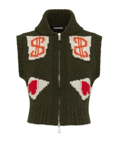 DSQUARED2 DSQUARED2 SLEEVELESS ZIPPED KNITTED CARDIGAN