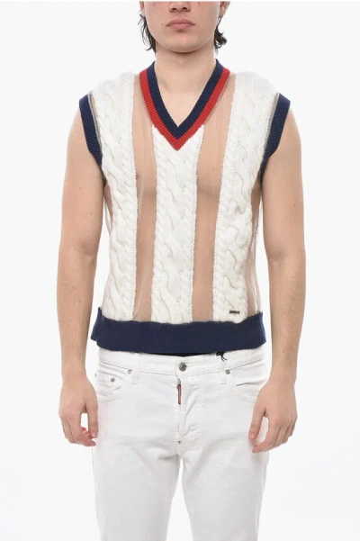 Dsquared2 Sleeveless Knit With Mesh Details In Multi