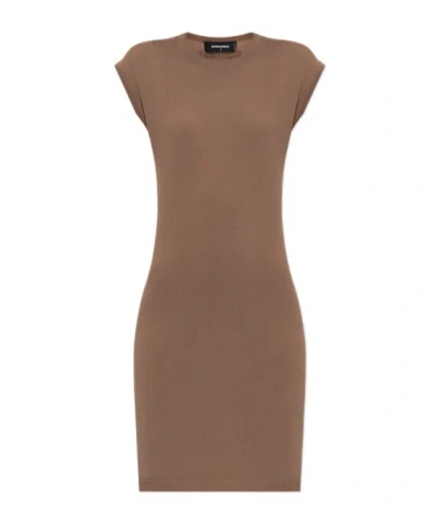 Dsquared2 Logo-embroidered Bodycon Dress In Brown