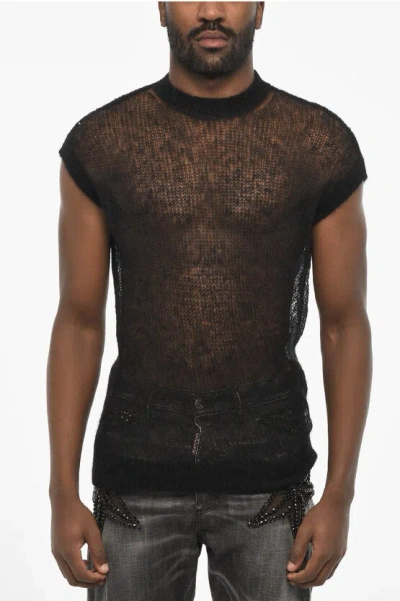 Dsquared2 Sleeveless Lightweight Crew-neck Sweater In Black