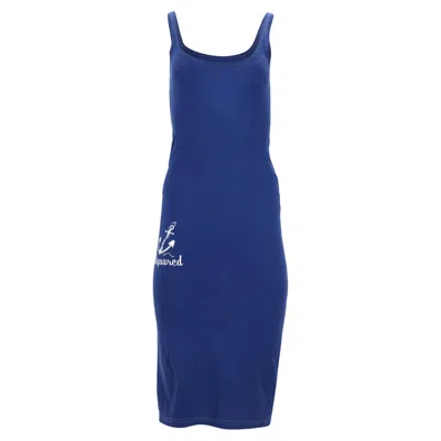 Dsquared2 Sleeveless Midi Dress In Blue Cotton