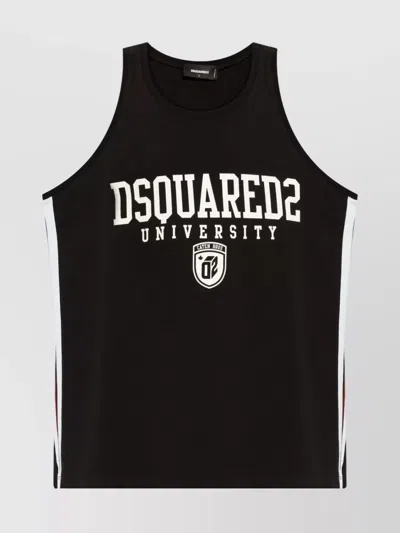 Dsquared2 Sleeveless Round Neck T-shirt With Straight Hem In Black