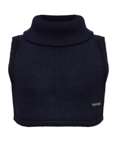 Dsquared2 Turtleneck Cropped Vest In Blue