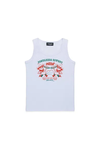 Dsquared2 Sleeveless T-shirt With Cowboy Pizza Graphics In White