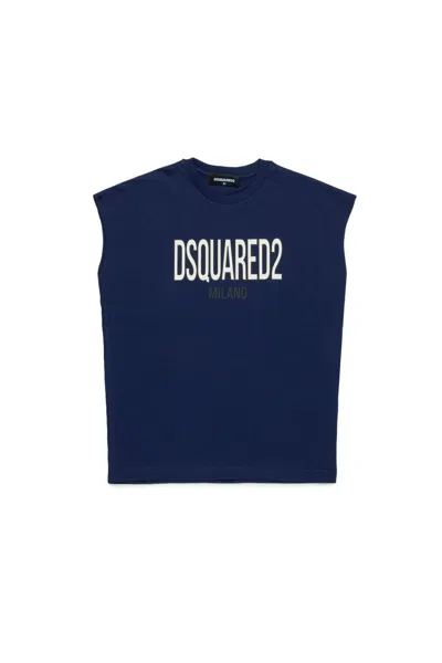 Dsquared2 Sleeveless T-shirt With  Milano Logo In Blue