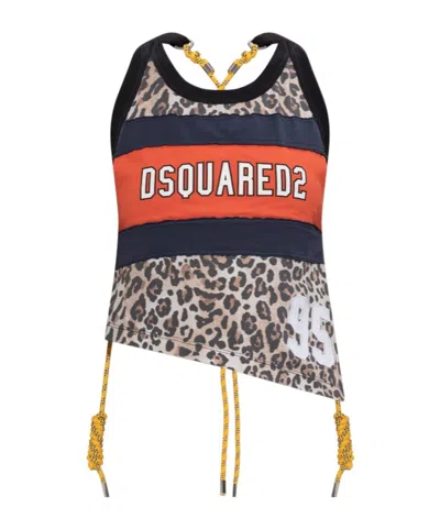 Dsquared2 Wild2 Leopard-print Asymmetric Top In Multi