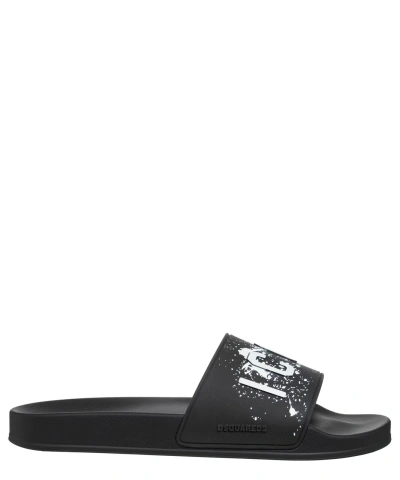 Pre-owned Dsquared2 Slides Men Icon Ffm0023172055732124 Black Logo Detail Shoes Slip On