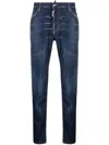 Dsquared2 Blue Jeans With Belt Loops And Logo Patch On The Rear In Denim Stretch Man In Blue
