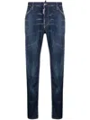 Dsquared2 Distressed Five-pocket Jeans Leather Patch In Blue