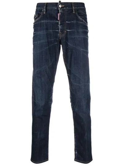 Dsquared2 Slim-fit 5-pocket Trousers With Distressed Finish In Blue