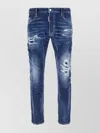 Dsquared2 Blue Slim Jeans With Rips And Bleach Effect In Cotton Blend Denim Man In Blue