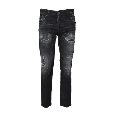 Dsquared2 Slim-fit Black Denim Jeans With Distressed Finish