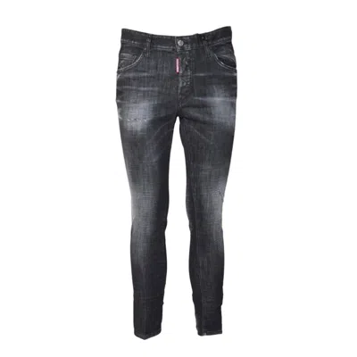 Dsquared2 Slim-fit Black Washed Denim Jeans With Distressed Details