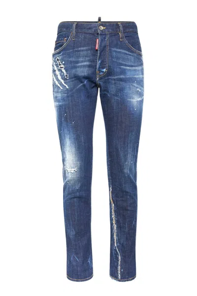 Dsquared2 Slim-fit Blue Denim Jeans With Distressed Finish