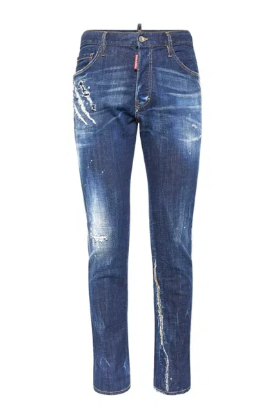 Dsquared2 Slim-fit Blue Denim Jeans With Distressed Finish