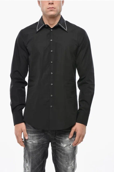 Dsquared2 Slim Fit Cow Boy Easy Shirt With Visible Stitchings In Black