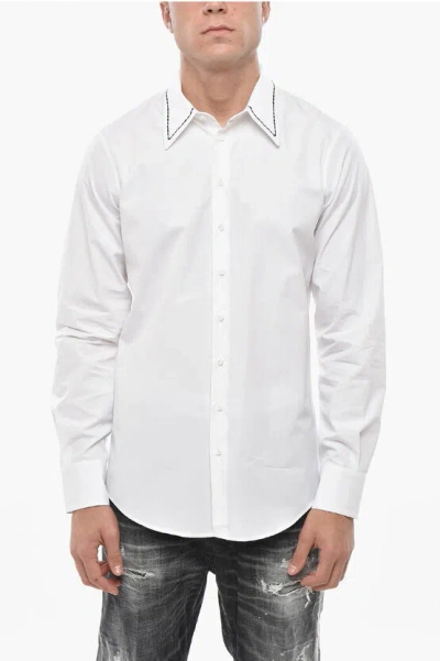Dsquared2 Slim Fit Cow Boy Easy Shirt With Visible Stitchings In White
