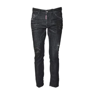 DSQUARED2 SLIM-FIT DISTRESSED BLACK JEANS WITH PAINT SPLATTER ACCENTS