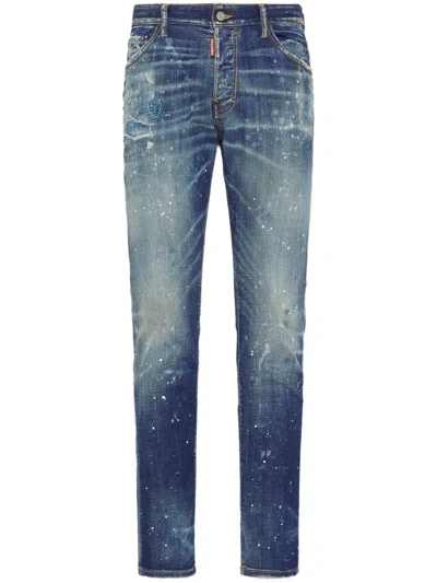 DSQUARED2 SLIM-FIT DISTRESSED DENIM JEANS WITH ARTISTIC DETAILS