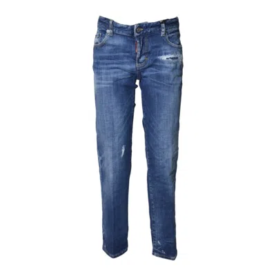 Dsquared2 Slim-fit Distressed Denim Jeans With Classic Five-pocket Design In Blue