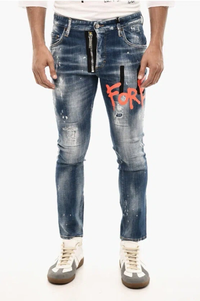 Dsquared2 Slim Fit Icon Forever Jeans Splatter Effect 15 Cm