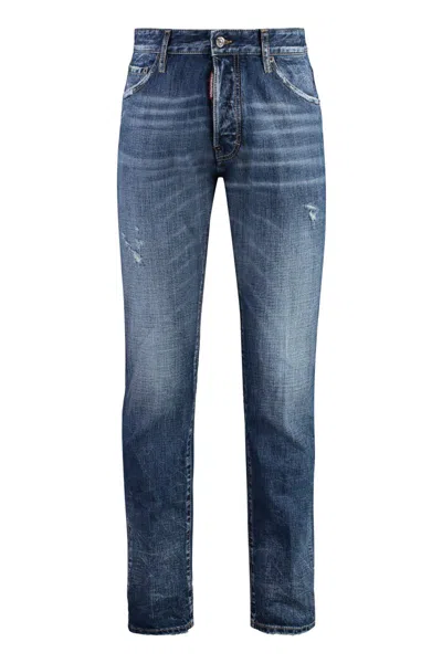 Dsquared2 Distressed Slim Fit Jeans With Belt Loops In Blue