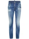 Dsquared2 Cotton Blend Distressed Effect Tapered Leg Trousers In Blue