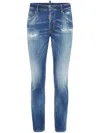 Dsquared2 Cotton Blend Distressed Effect Tapered Leg Trousers In Blue