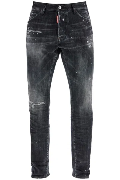 Dsquared2 Slim Fit Paint Splatter Jeans For Men In Black