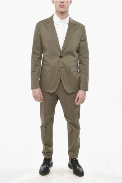 Dsquared2 Slim-fit Stretch Cotton Suit With Flap Pockets In Green
