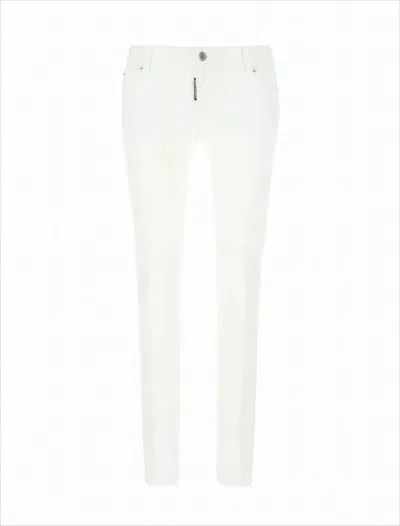 Dsquared2 Slim-fit White Denim Pants With Design