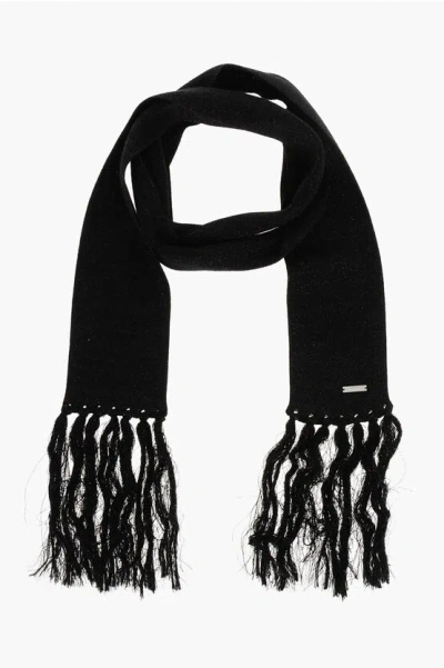 Dsquared2 Slim Lurex Solid-color Scarf With Fringes In Black