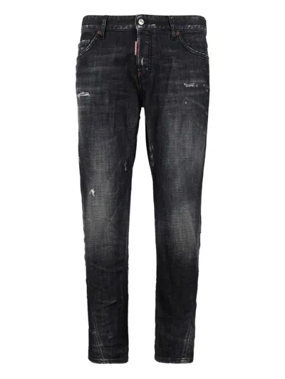 Dsquared2 Stretch Denim Sexy Twist Jeans With Paint Effect Details 17c In Black