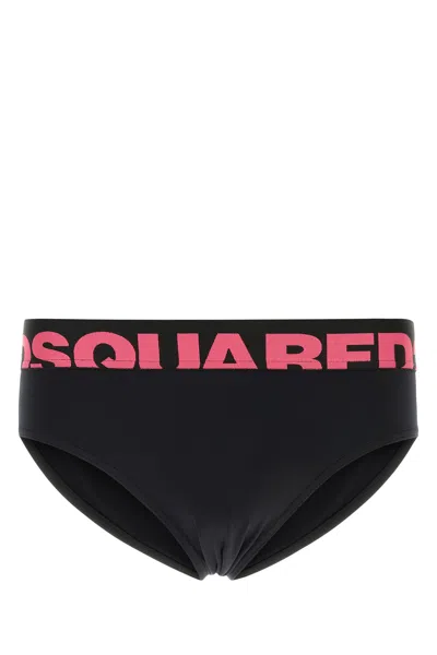 Dsquared2 Stretch Nylon Swim Brief Elastic Waistband Logo In Black