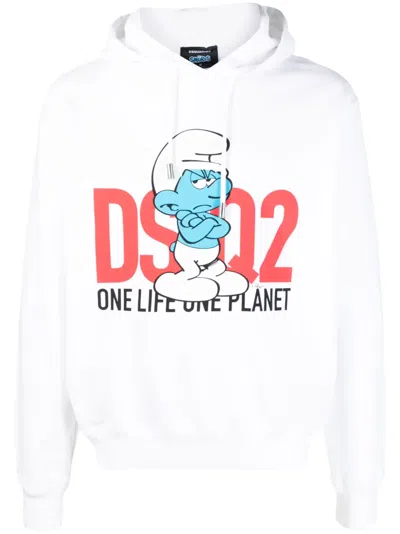 Dsquared2 Slogan-print Cotton Hoodie In Weiss