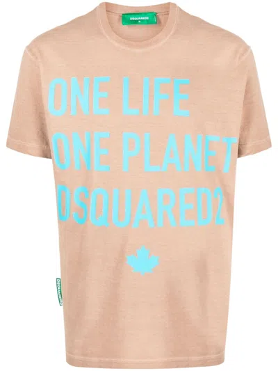 Dsquared2 Slogan-print Cotton T-shirt In Brown
