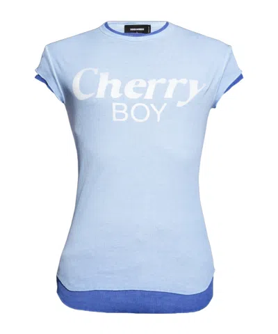 Dsquared2 Slogan-print Layered Ribbed T-shirt In 961 Light Blue Mix-d