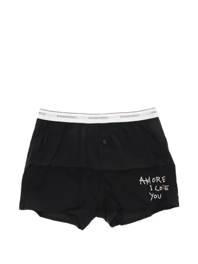 Dsquared2 Slogan-print Button-front Boxers In Black