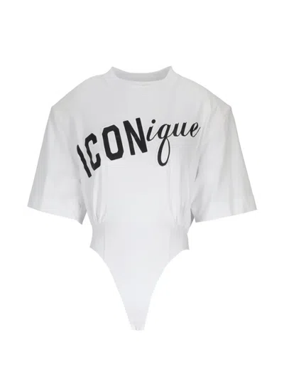 Dsquared2 Slogan-print Pleated Bodysuit In White