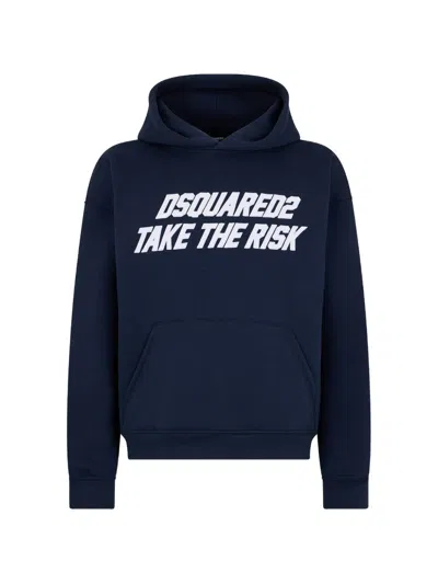 Dsquared2 Slogan-print Relaxed-fit Hoodie In Blue