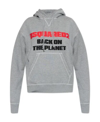 Dsquared2 Slogan-printed Drawstring Hoodie In Gray