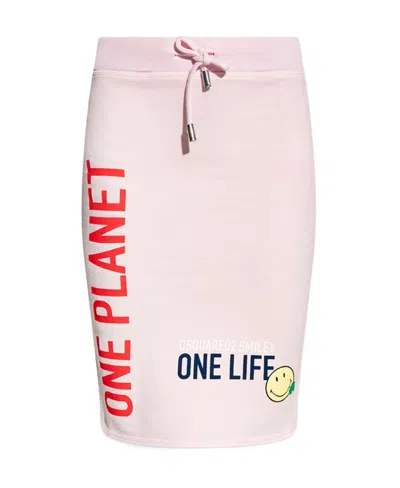 Dsquared2 Smiley Slogan Print Skirt In Pink