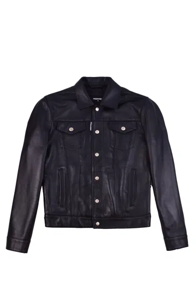 Dsquared2 Smooth Leather Jacket In Black