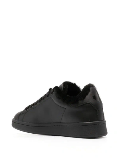 Dsquared2 Smooth Leather Low-top Sneakers With Plush Fur-lined Collar In Blue
