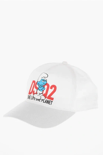 Dsquared2 Smurfs Organic Cotton Baseball Cap Grouchy Smurf In White