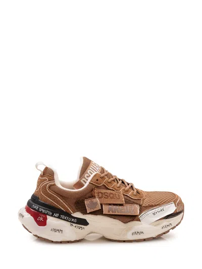 Dsquared2 Sneaker With Layered Inserts And Maxi Sole In Cognac