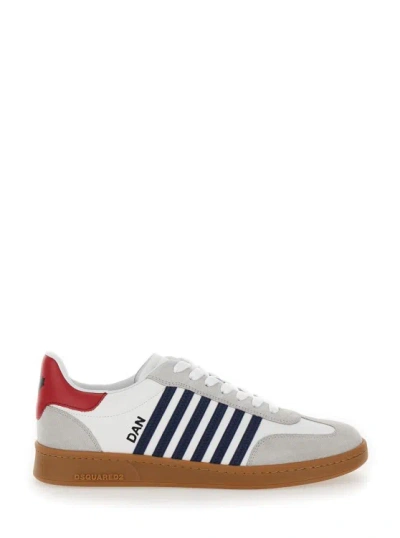 Dsquared2 Calfskin Striped Sneakers Detail Platform Sole In Multicolor